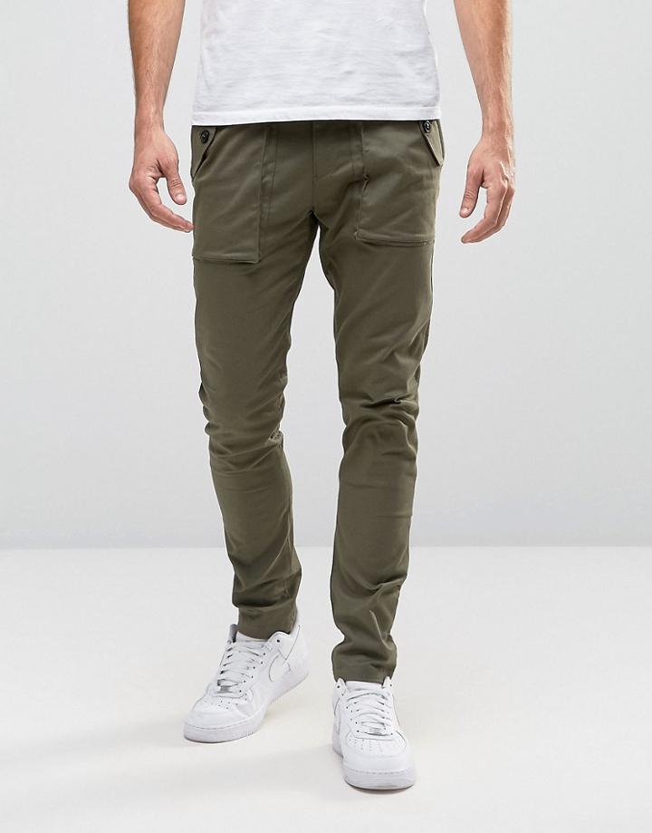 Asos Skinny Worker Pants In Khaki - Green