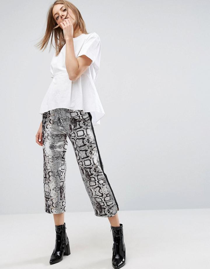 Asos Wide Leg Track Pants In Snake Print - Multi