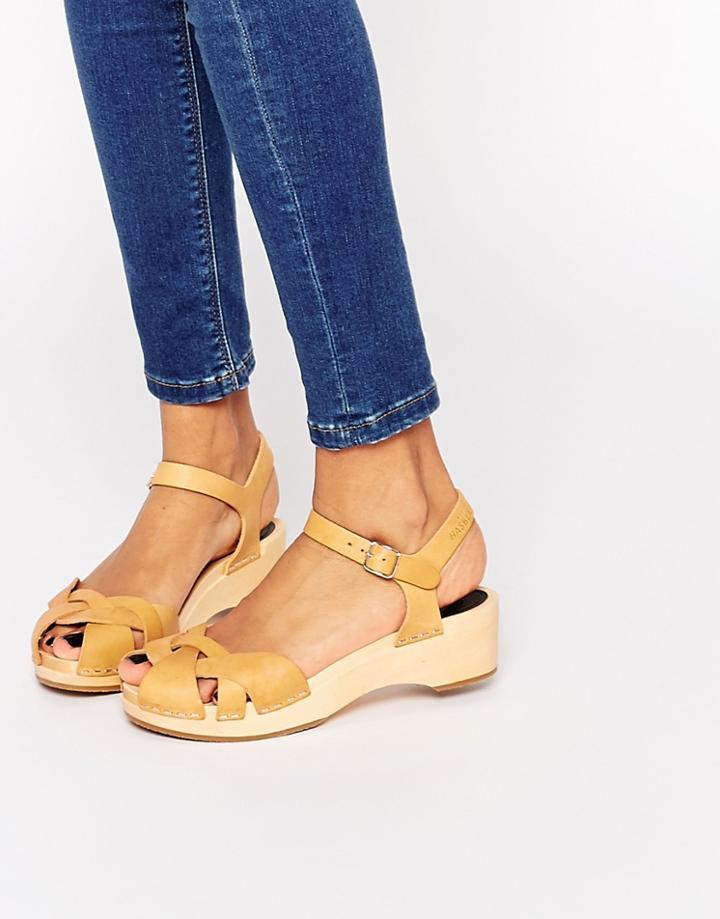 Swedish Hasbeens Tan Leather Tutti Frutti Debutant Sandals - Natural