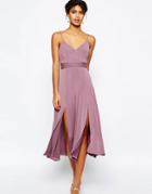 Asos Cami Tie Waist Double Split Midi Dress - Grape