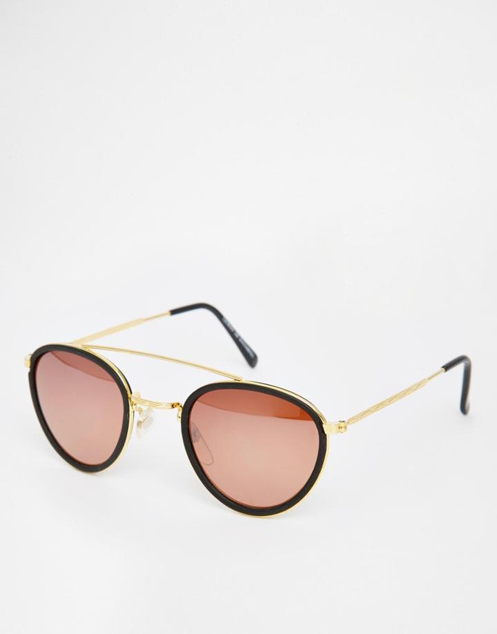 Hindsight Vintage Timms Round Sunglasses With Metal Bar - Black