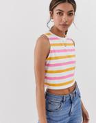 Asos Design Sleeveless T-shirt With Tie Back In Stripe - Multi