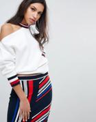 Gigi Hadid Cold Shoulder Zip Hem Sweat - White