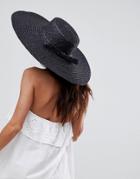 Asos Natural Straw Oversized Floppy Hat With Bow And Size Adjuster - Black