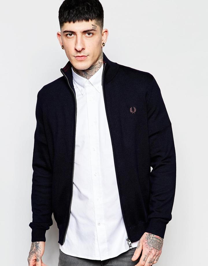 Fred Perry Cardigan With Zip Up - Navy