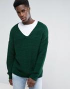 Asos Slouchy V-neck Sweater In Green - Green