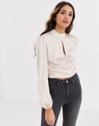 Miss Selfridge Blouse With Keyhole Detail In Blush Pink