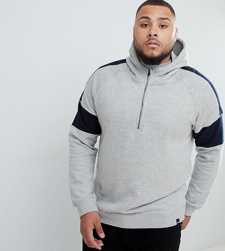 Only & Sons Half-zip Hoodie With Arm Stripe - Gray
