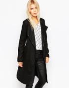 Brave Soul Tall Wrap Coat With Belted Waist - Black