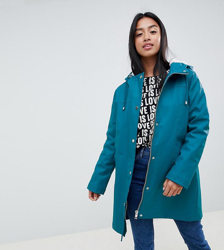 Asos Design Petite Fleece Lined Rainwear - Green