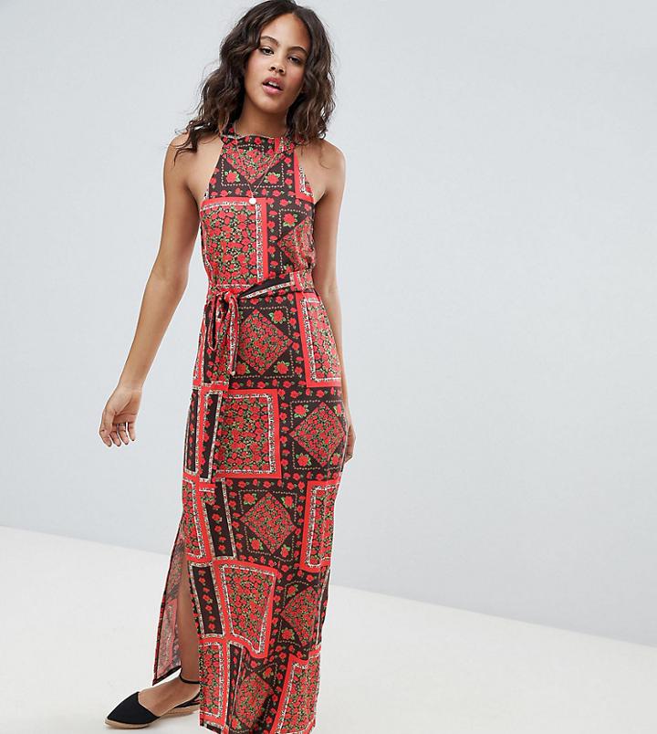Asos Design Tall Scarf Print Maxi Sundress With Belt - Multi