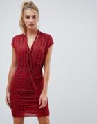 Asos Design Ruched Mini Dress In Red Leopard Print - Multi