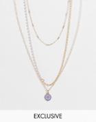 Reclaimed Vintage Inspired Cosmic Multirow Necklace With Faux Pearl Detail In Gold