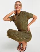 Fashionkilla Knit Cap Sleeve Midi Dress In Yellow Geo Print