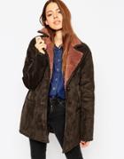 Asos Coat In Faux Shearling With Panel Detail - Charcoal