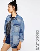 Asos Curve Denim Girlfriend Jacket In Midwash - Blue