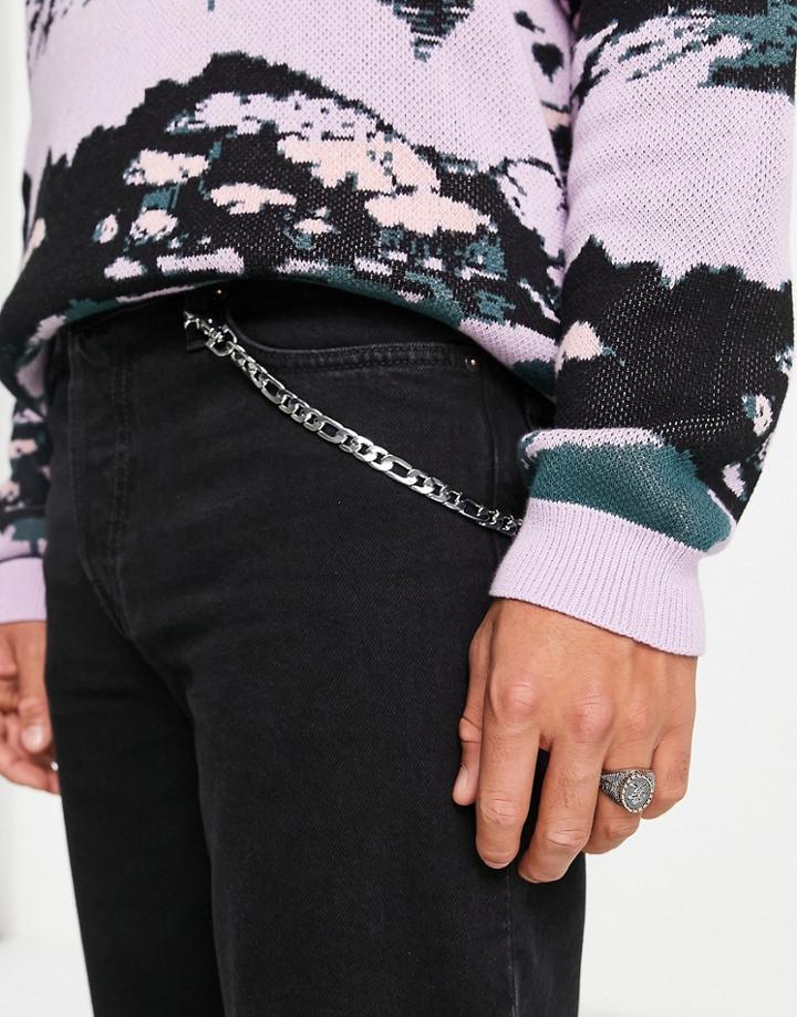 Asos Design Figaro Jean Chain In Silver Tone