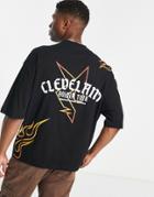 Asos Design Oversized T-shirt In Black With Cleveland Back & Chest Print