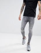 Religion Drop Crotch Jean With Biker Knee Detail And Zip Ankle - Gray