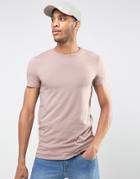 Asos Longline Muscle T-shirt With Crew Neck In Pink - Pink