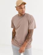 Asos Design Oversized Longline T-shirt With Crew Neck In Beige-neutral