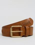 Asos Wide Tan Leather Belt With Strap Detail - Tan