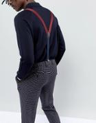 Asos Design Wedding Suspenders In Burgundy And Navy Color Block - Red