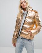 Brave Soul Quilted Metallic Coat - Gold
