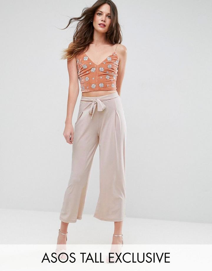Asos Tall Culotte Pants With Tie - Pink