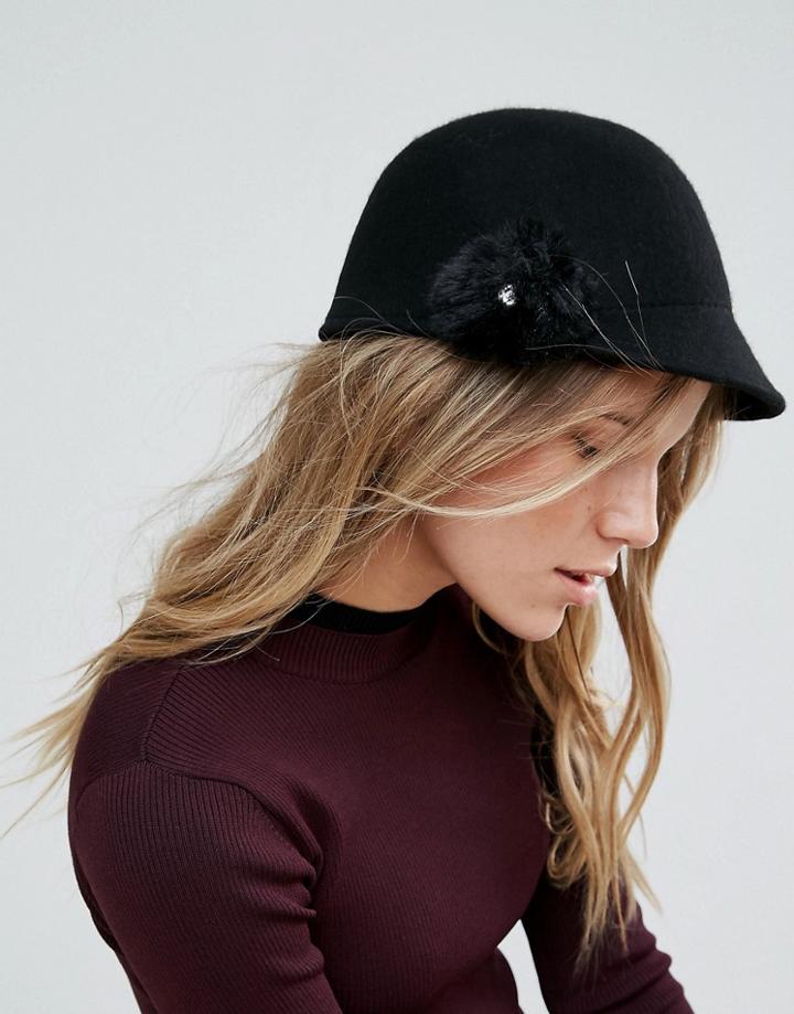 Ted Baker Felt Hat With Faux Fur Pompom - Black