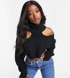Asyou Knitted Cold Shoulder Sweater In Black