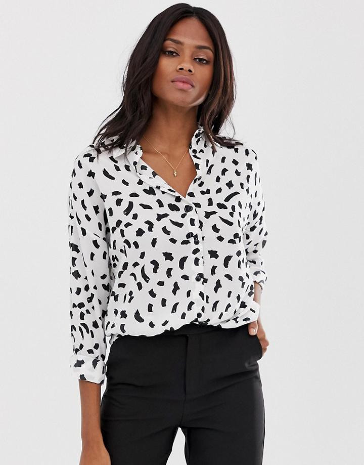 Asos Design Long Sleeve Soft Shirt In Mono Print - Multi