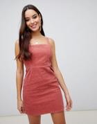 Asos Design Cord Dress With Skinny Straps In Red Brick - Red