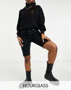 Asos Design Hourglass Cotton Blend Denim '90s' Longline Shorts In Washed Black - Black