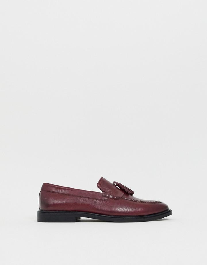 Walk London West Loafers In Burgundy Milled Leather - Red