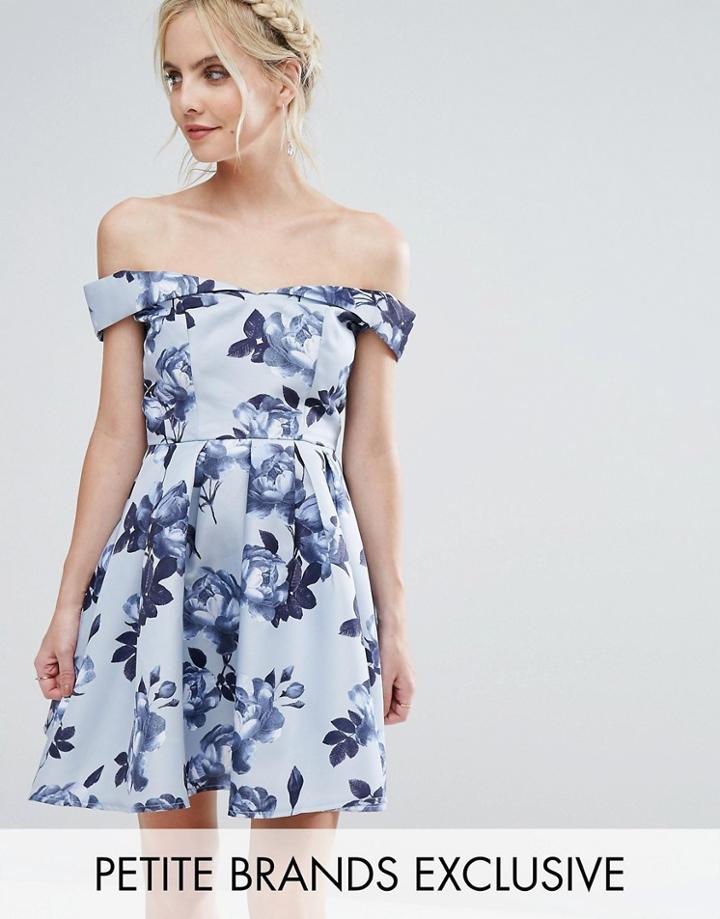 Chi Chi London Petite Off Shoulder Mini Prom Dress In Floral Print - Multi