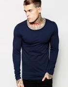 Asos Extreme Muscle Long Sleeve T-shirt With Scoop Neck In Blue - Navy