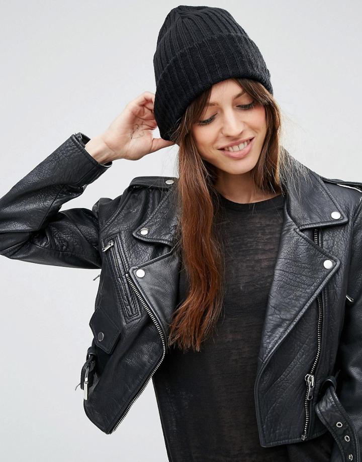 Asos Oversized Boyfriend Rib Beanie - Black