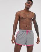 Asos Design Runner Swim Short In Gray With Neon Pink Taping