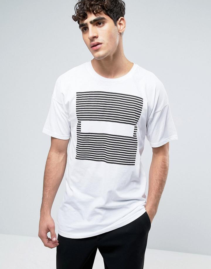 Dr Denim Marlon Long Line T-shirt White Stripes Dash - White