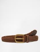Asos Skinny Leather Plaited Belt In Brown - Brown