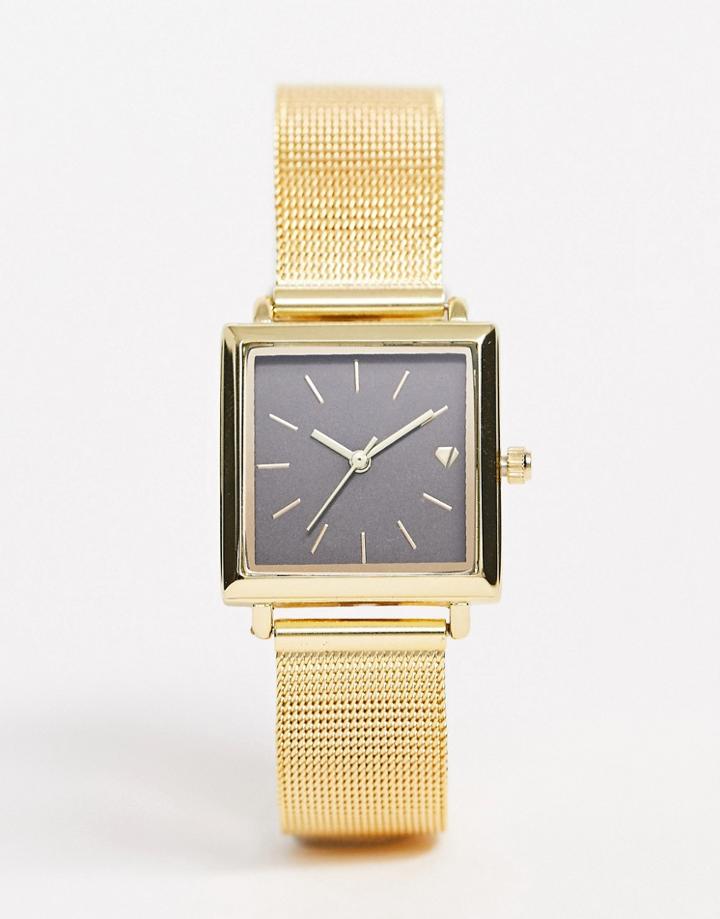 Spirit Design Ladies Square Mesh Watch In Gold/black