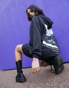 Asos Design Mini Sweatshirt Hoodie Dress In Black With Landscape Photographic Print