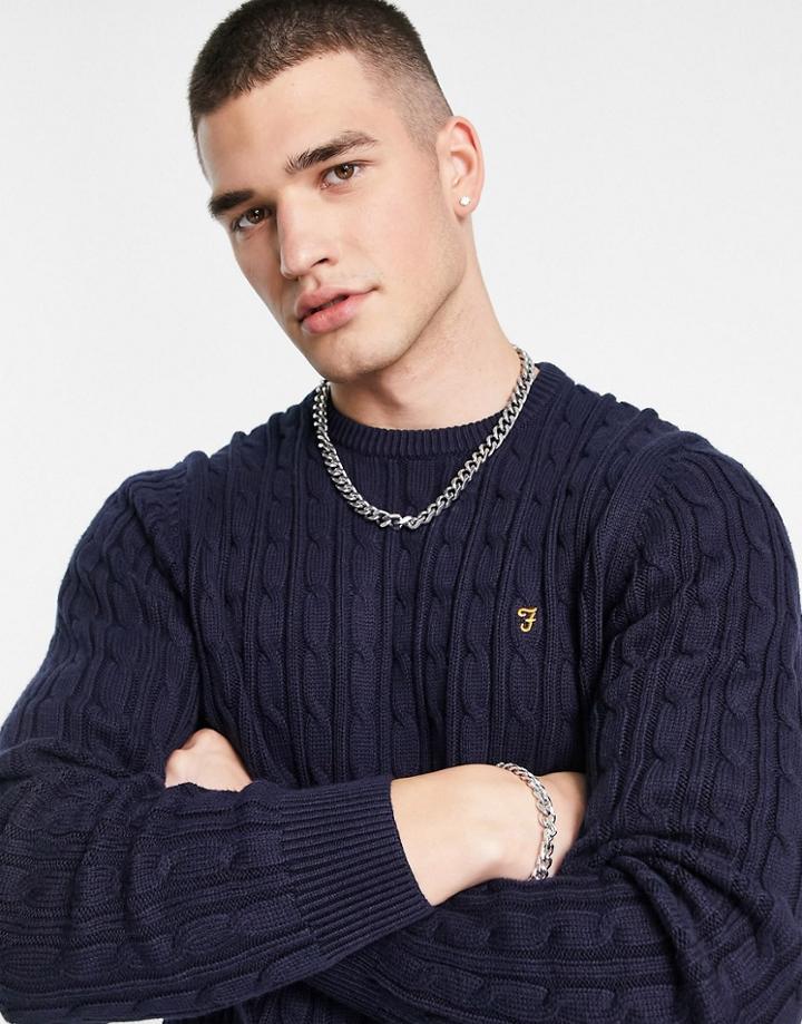 Farah Ludwig Cable Knit Sweater In Navy