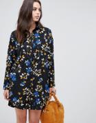 Liquorish Floral Shirt Dress - Black