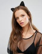 Monki Sequin Cat Ears Headband - Black