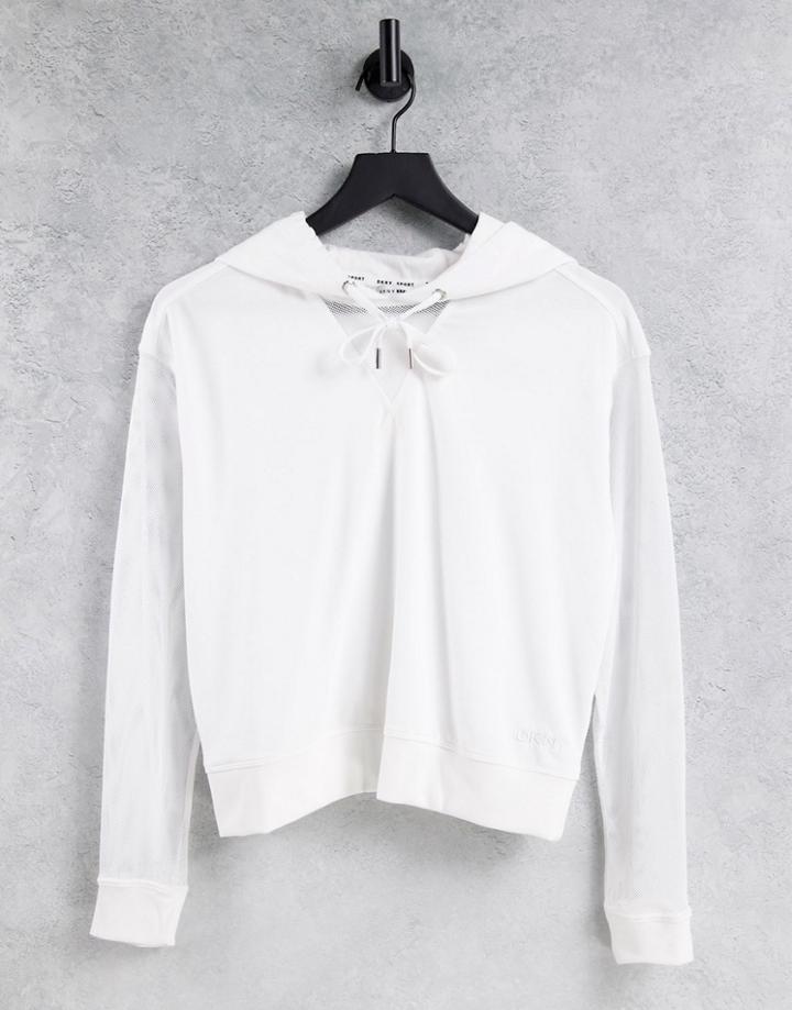 Dkny Sport Mesh Sleeve Hoodie In White-black