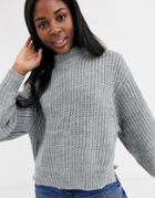 Asos Design Chunky Sweater With Crew Neck-gray