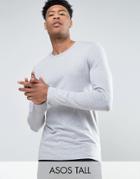Asos Tall Muscle Long Sleeve T-shirt With Crew Neck In Gray Marl - Gray