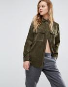 Native Youth Boxy Shirt In Corduroy - Green